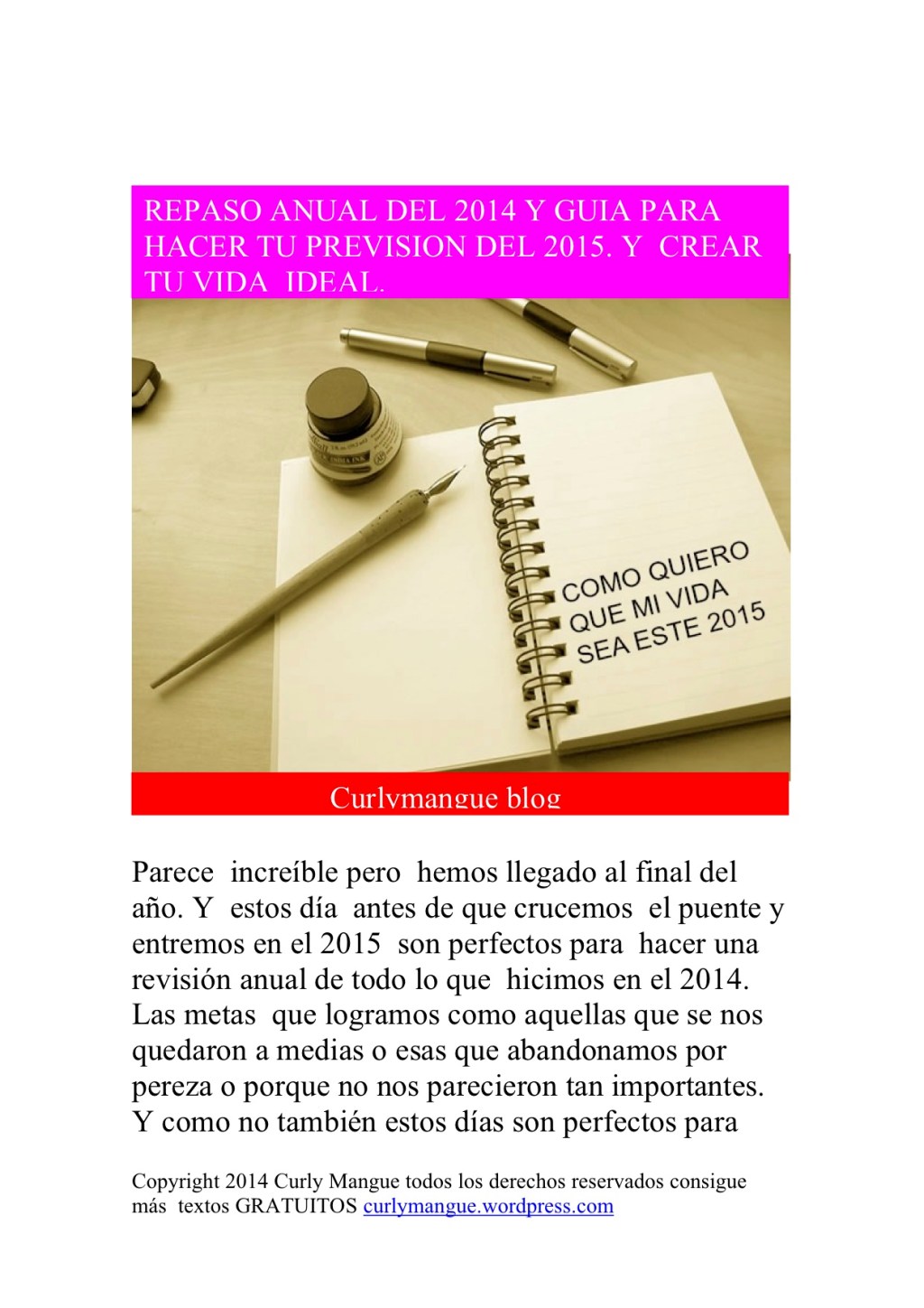 Repaso anual del 2014 / Guía PDF para que hagas tus previsiones para tener tu vida ideal en&nbsp;2015