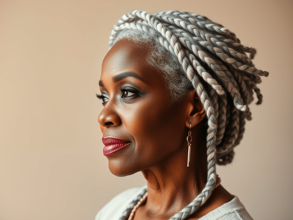 Trenzas y locs en gris y blanco: estilos de peinados para mujeres negras  de 50 o&nbsp;más